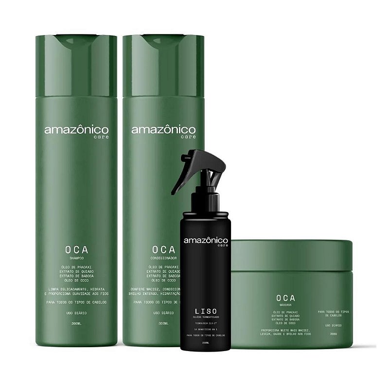 Kit Oca Shampoo + Condicionador + Máscara + Liso Fluido Termoativo | Amazônico Care