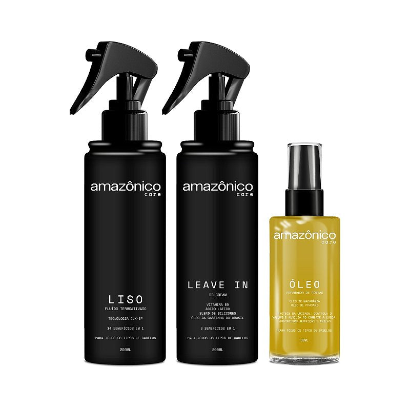 Kit Liso + Leave-in + Óleo Reparador | Amazônico Care
