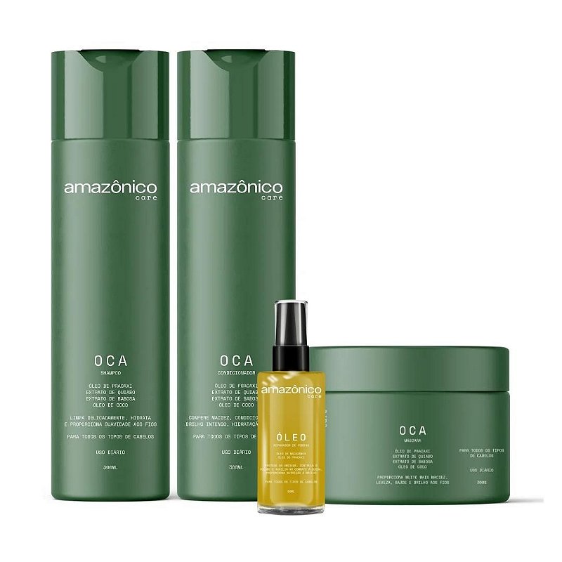 Kit Oca Shampoo + Condicionador + Máscara + Óleo reparador de pontas | Amazônico Care