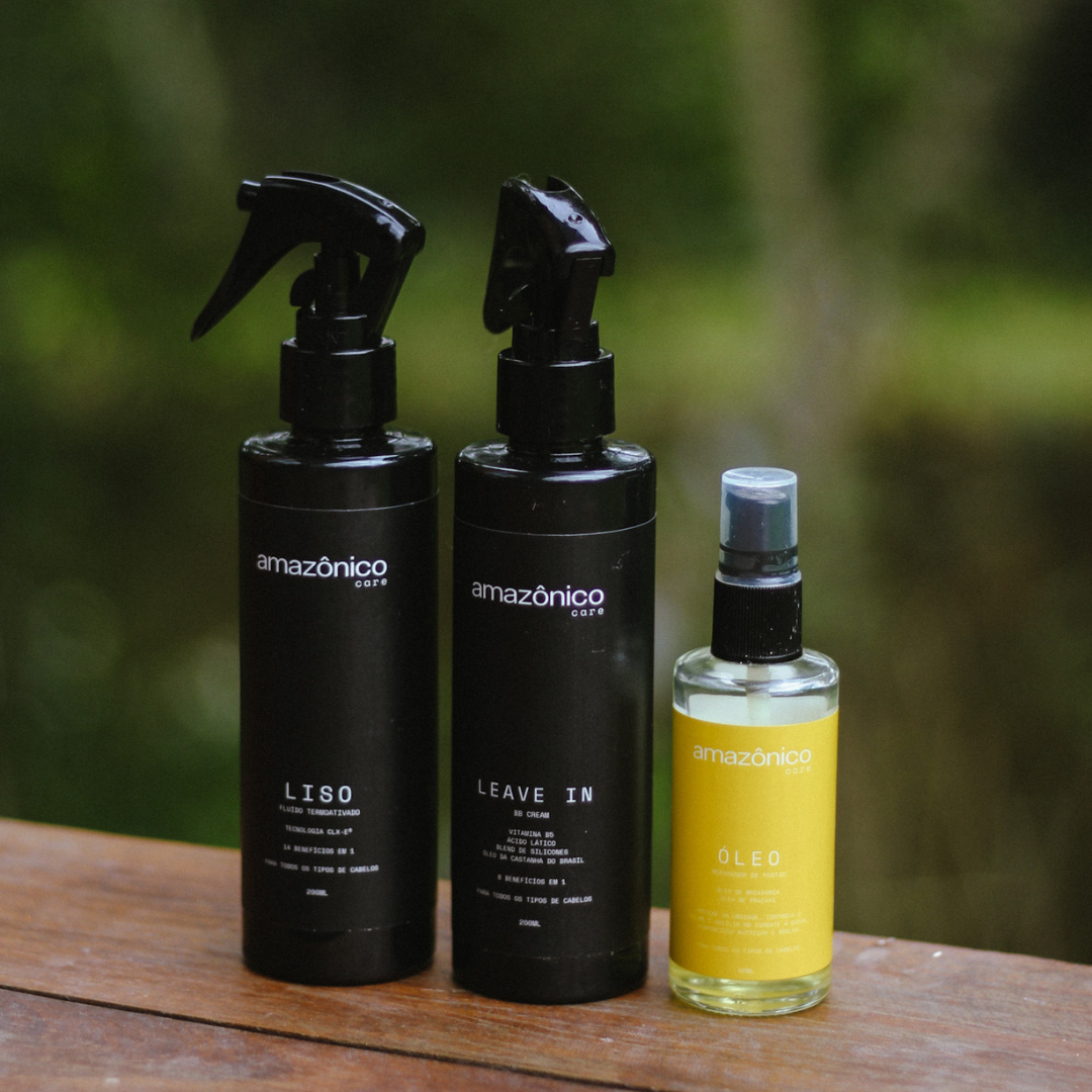 Kit Liso + Leave-in + Óleo Reparador | Amazônico Care
