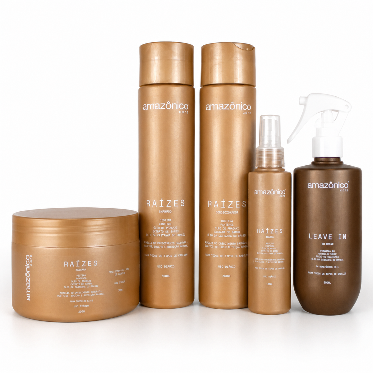 Kit Raízes Shampoo + Máscara + Condicionador + Tônico + Leave-in BB Cr