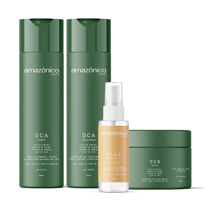 Kit Oca Shampoo + Condicionador + Máscara + Óleo reparador de pontas | Amazônico Care