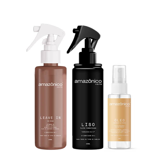Kit Liso + Leave-in + Óleo Reparador | Amazônico Care